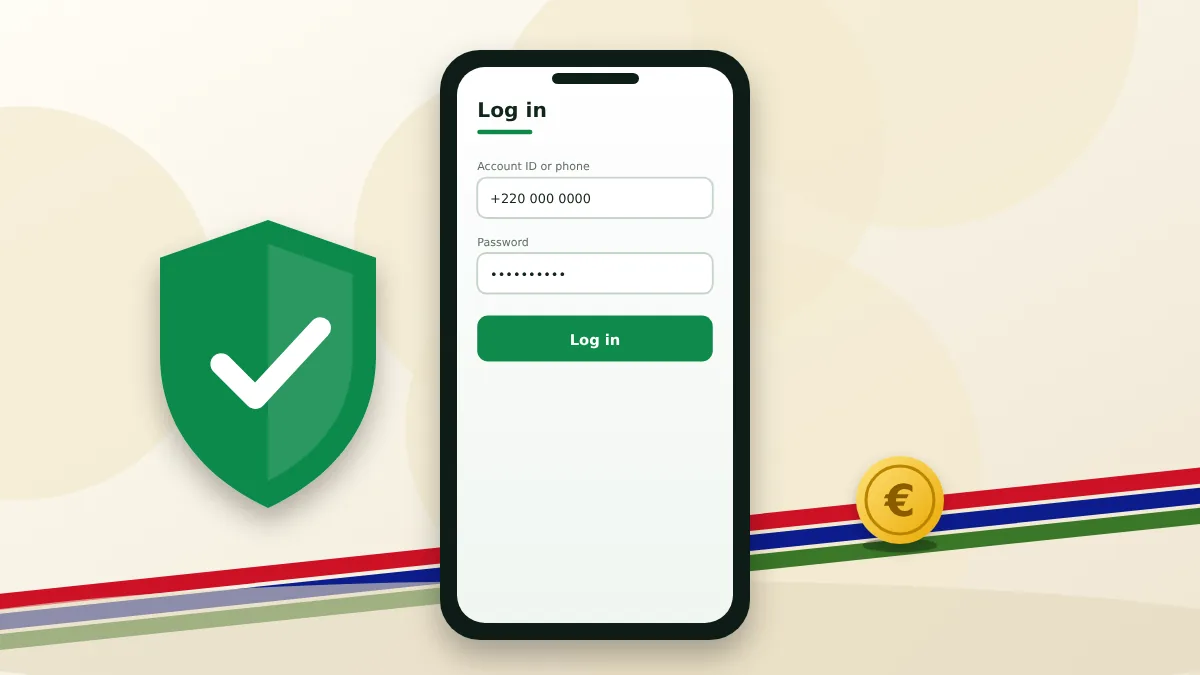 Phone with a login form beside a security shield