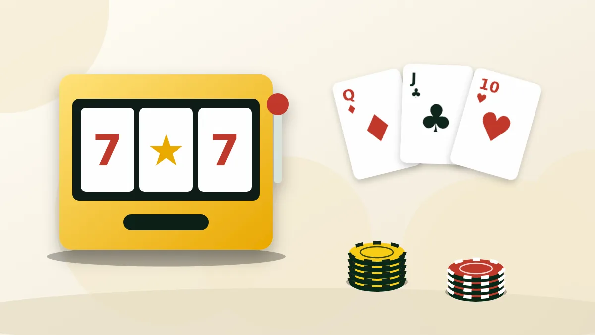 Slot machine with playing cards and casino chips