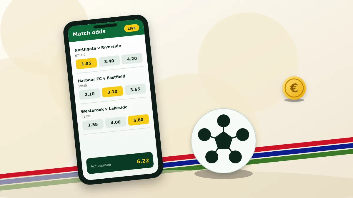Phone showing live match odds next to a football