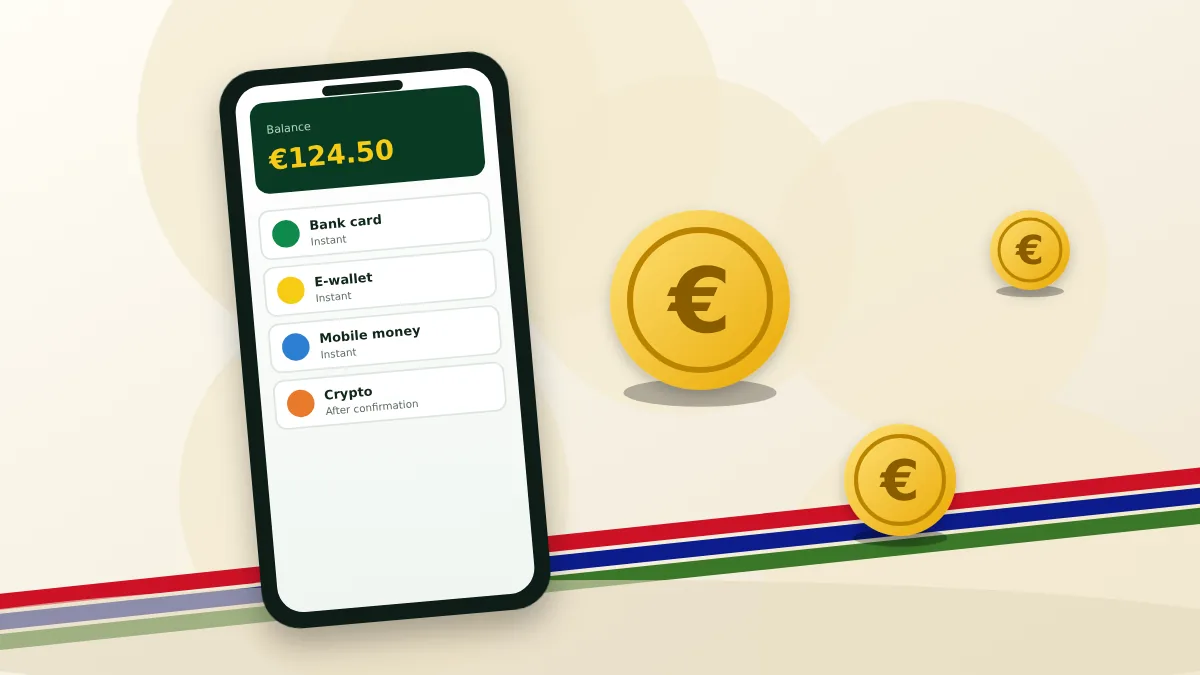 Phone showing an account balance beside gold coins