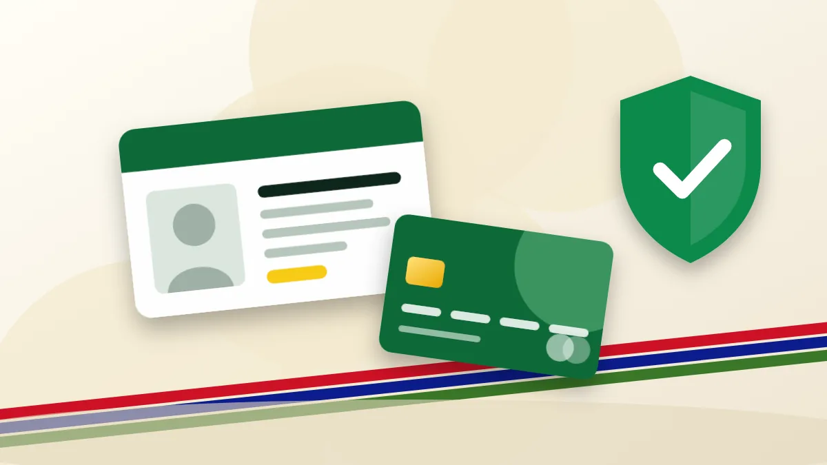 Identity card, bank card and a green security shield